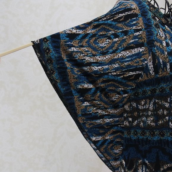 AGENDA Brown Blue Flutter Sleeve Blouse - Picture 5 of 11